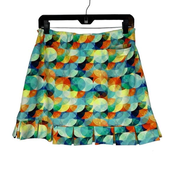 TZU TZU Samba Eclipse Skort Size L Pleat Ruffle Skirt Colorful Print Golf Pocket - Picture 2 of 9